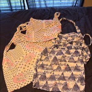 Free People  3 Cream and 2 Blue Patterned Bags… 5 total